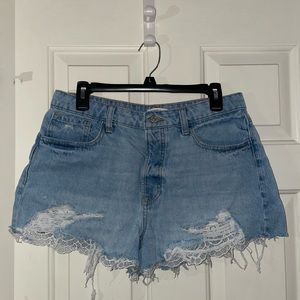 Forever21 Light Denim Distressed Shorts w/ Peek-a-boo Lace Detail